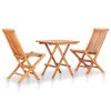 3 Piece Bistro Set with Red Cushions Solid Teak Wood