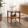 Retro Elegant Rattan Round Side End Table with Tempered Glass Tabletop