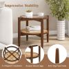 Retro Elegant Rattan Round Side End Table with Tempered Glass Tabletop