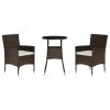 3 Piece Patio Bistro Set with Cushions Brown Poly Rattan