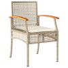 3 Piece Bistro Set with Cushions Beige Poly Rattan Acacia Wood