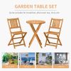 Outsunny 3-Piece Acacia Wood Bistro Set, Folding Patio Furniture with 2 Folding Chairs and Round Coffee Table, Teak, Slatted Finish, for Backyard