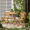 Outsunny 3-Piece Acacia Wood Bistro Set, Folding Patio Furniture with 2 Folding Chairs and Round Coffee Table, Teak, Slatted Finish, for Backyard