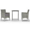 3 Piece Patio Bistro Set Poly Rattan and Tempered Glass Gray