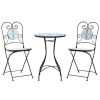 Mosaic Bistro Set Blue and White Iron and Ceramic