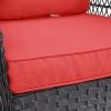 3 Pieces Conversation Set, Outdoor Wicker Rocker Swivel Patio Bistro Set, Rocking Chair with Glass Top Side Table,Red