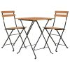 3 Piece Folding Bistro Set Solid Wood Teak and Steel