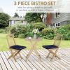 3 Pieces Patio Folding Bistro Set, Outdoor Pine Wood Table and Chairs Set with Tie-on Cushion & Square Coffee Table, Great for Indoor, Poolside