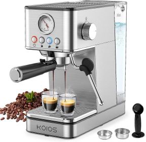 KOIOS Espresso Machines, 20 Bar Semi-Automatic Espresso Maker with Foaming Steam Wand, 1200W Stainless Steel Espresso Coffee Maker for home