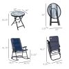 Outsunny 3 Piece Outdoor Patio Furniture Set with Glass Coffee Table & 2 Folding Padded Rocking Chairs, Bistro Style for Porch, Camping, Balcony