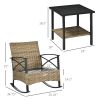 Outsunny 3 Piece Patio Rocking Chair Set, Outdoor Wicker Bistro Set with 2 Cushioned Porch Rockers and 2 Tier Coffee Table for Garden, Porch, Backyard