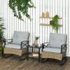 Outsunny 3 Piece Patio Rocking Chair Set, Outdoor Wicker Bistro Set with 2 Cushioned Porch Rockers and 2 Tier Coffee Table for Garden, Porch, Backyard