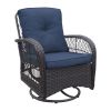 3 Pieces Conversation Set, Outdoor Wicker Rocker Swivel Patio Bistro Set, Rocking Chair with Glass Top Side Table,Navy Blue