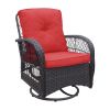 3 Pieces Conversation Set, Outdoor Wicker Rocker Swivel Patio Bistro Set, Rocking Chair with Glass Top Side Table,Red