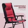 3 Piece Outdoor Patio Furniture Set with Glass Coffee Table & 2 Folding Padded Rocking Chairs, Bistro Style for Porch, Camping, Balcony, Red