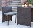 Cape Town 3-Piece PE Wicker Bistro Steel Cushions Outdoor Dining Set, Mahogany Brown, Grey