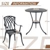 3 Piece Bistro Table Set Cast Aluminum Outdoor Patio Furniture with Umbrella Hole Patio Balcony, Black