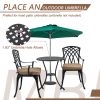 3 Piece Bistro Table Set Cast Aluminum Outdoor Patio Furniture with Umbrella Hole and Grey Cushions for Patio Balcony, Black