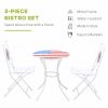 3 Piece Patio Bistro Set, Folding Outdoor Furniture with USA Mosaic Table and Chairs, Portable Metal Frames for 4th of July, Balcony, Backyard