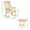 2 Pieces Wood Patio Bistro Set, Outdoor Rocking Chair Set with Armrests and High Back Rocking Chair and Portable Side Table, for Indoor, Outdoor