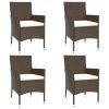 5 Piece Patio Bistro Set with Cushions Brown Poly Rattan