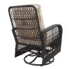 3 Pieces Conversation Set, Outdoor Wicker Rocker Swivel Patio Bistro Set, Rocking Chair with Glass Top Side Table,Khaki