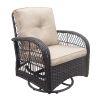 3 Pieces Conversation Set, Outdoor Wicker Rocker Swivel Patio Bistro Set, Rocking Chair with Glass Top Side Table,Khaki