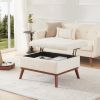 Beige Large Ottoman with Storage, 31.5-inch Mid Century Modern Rectangle Coffee Table with Lid Lifting Function and High Wooden Legs