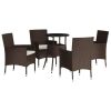 5 Piece Patio Bistro Set with Cushions Brown Poly Rattan