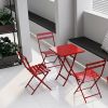 3 Piece Patio Bistro Set of Foldable Square Table and Chairs, Red