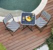 Set of 3 Wicker Patio Folding Bistro Set for Small Spaces White and Black Patio Set