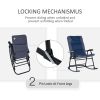 Outsunny 3 Piece Outdoor Patio Furniture Set with Glass Coffee Table & 2 Folding Padded Rocking Chairs, Bistro Style for Porch, Camping, Balcony