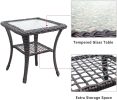 3 Pieces Outdoor Wicker Rocker Patio Bistro Set;  Rocking Glider Chairs with Premium Cushions and Armored Glass Top Side Table;  Elegant Wicker Patio