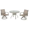 3-Piece Bistro Patio Table and Chairs Set with Tan PVC Sling Swivel Rocker Chairs and Round Cast-Top Outdoor Table