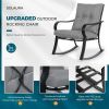 3-Piece Outdoor Rocking Chairs Bistro Set, Black Iron Patio Furniture with Gray Thickened Cushion & Glass-Top Coffee