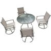 5-Piece Bistro Patio Table and Chairs Set with Tan PVC Sling Swivel Rocker Chairs and Round Cast-Top Outdoor Table