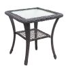 3 Pieces Conversation Set, Outdoor Wicker Rocker Swivel Patio Bistro Set, Rocking Chair with Glass Top Side Table,Red