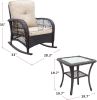 3 Pieces Outdoor Wicker Rocker Patio Bistro Set;  Rocking Glider Chairs with Premium Cushions and Armored Glass Top Side Table;  Elegant Wicker Patio