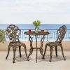 3-Piece Outdoor Bistro Set Rose Design, Rust-Resistant Cast Aluminum Table and Chairs Umbrella Hole for Balcony Backyard Garden