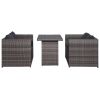 3 Piece Bistro Set Poly with Cushions Rattan Gray