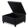 Large square storage ottoman with wooden legs, Upholstered button tufted coffee table with nail trims for Living Space, Black