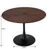 47.24"Modern Round Dining Table,Four Patchwork Tabletops with OAK Color Solid Wood Grain Table Top,Metal Base Dining Table