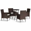 5 Piece Patio Bistro Set with Cushions Brown Poly Rattan