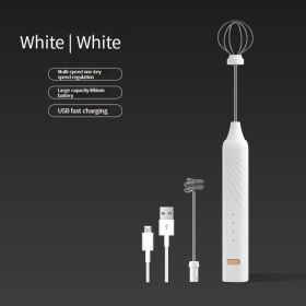 Egg Beater Electric Handheld Rotary Egg Whisk Coffee Frothing Wand Cappuccino Frother Mixer USB Portable Kitchen Tools (color: White)