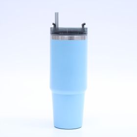 1pc Stainless Steel Vacuum Mug; Home; Office Or Car Vacuum Flask; Insulation Cup With Straw; Insulated Tumbler (color: Blue)