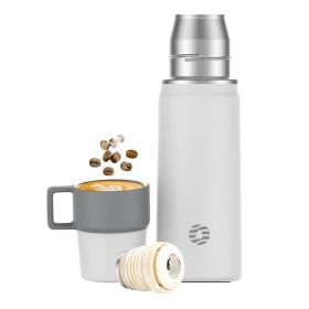 Healter 850ml Travel Vacuum Flask;  Water Thermos Bottle for Coffee;  Built-in Lid Cup;  Stainless Steel;  Thermal Tea Mug;  Sport Bottles (color: White)