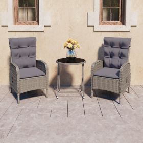 3 Piece Patio Bistro Set Poly Rattan and Glass Gray (color: Gray)