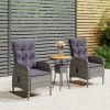 3 Piece Patio Bistro Set Poly Rattan Gray