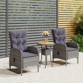 3 Piece Patio Bistro Set Poly Rattan Gray (color: Gray)