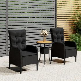 3 Piece Patio Bistro Set Poly Rattan Black (color: Black)